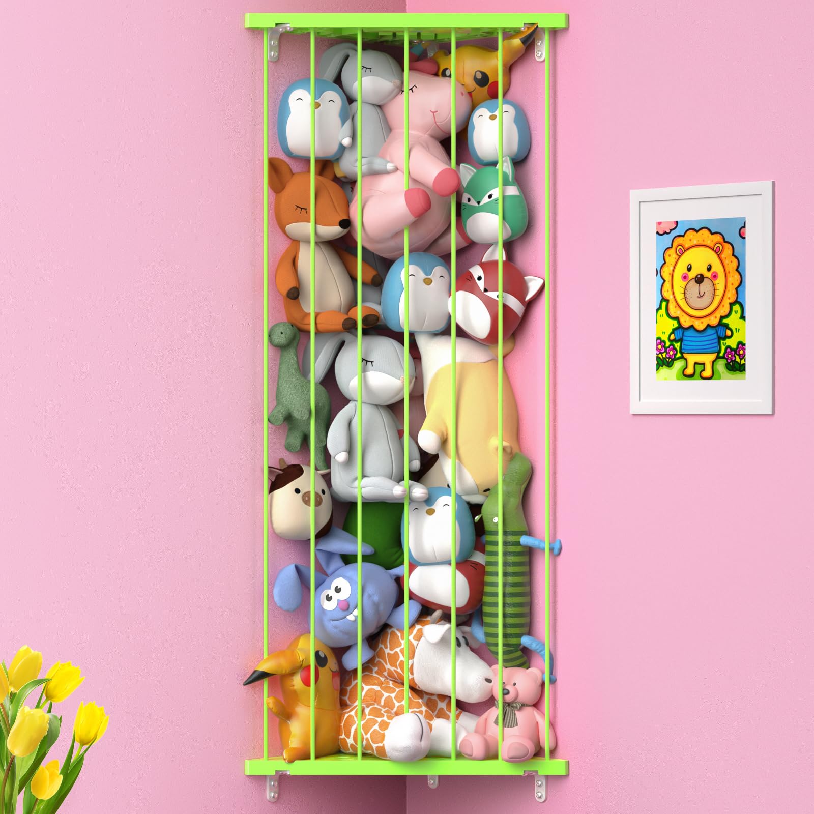 Befayoo Stuffed Animal Storage Corner Organizer- Stuffed Animal Holder with Length Adjustable - Wall Plush Storage Hanging Stuffed Animal Net for Wall