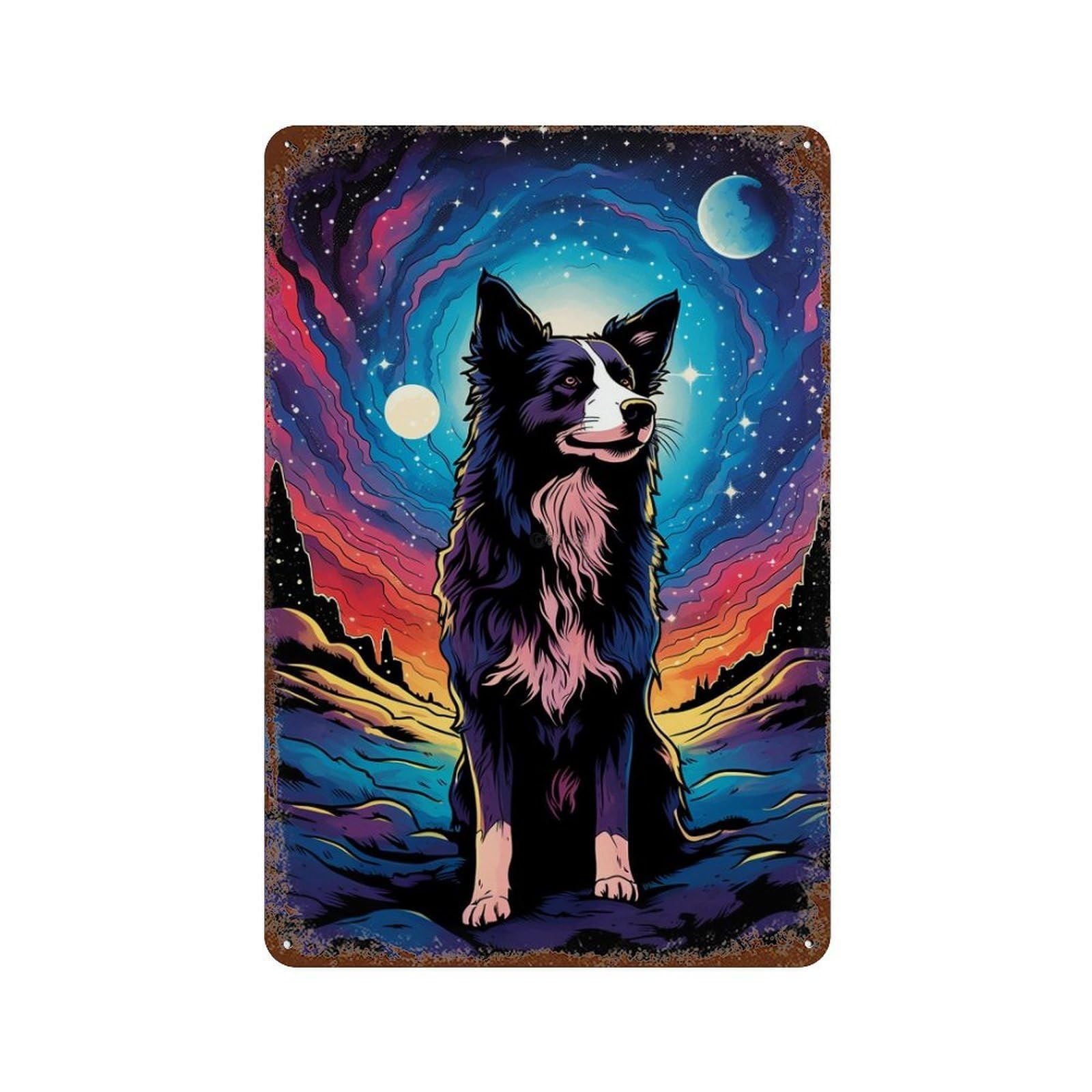 Cosmic Canine Majesty-2 11.8"x7.9" Aged Metal Wall Plaque, Vintage Wall Decor for Basement, Hobby Room And Garage Decor