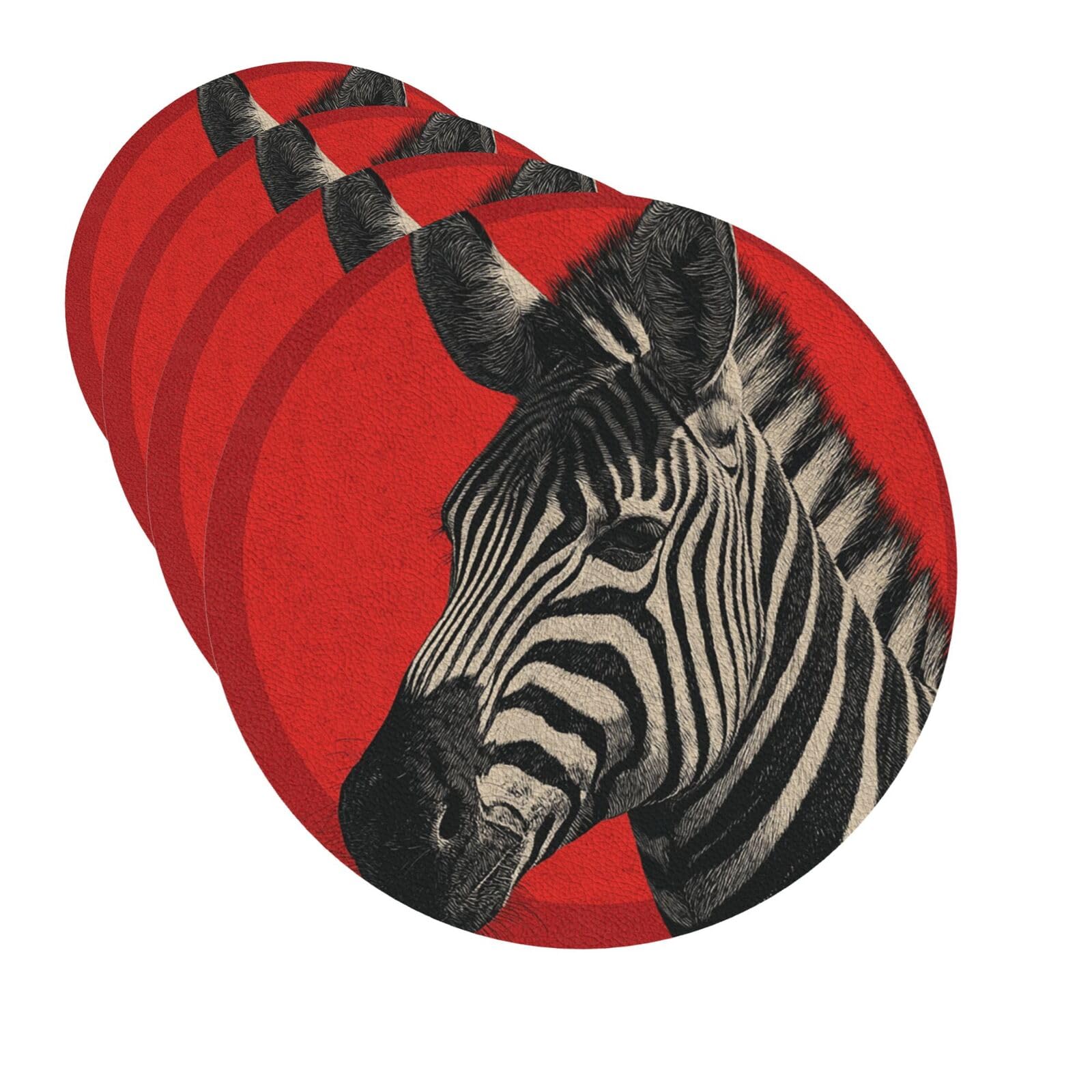 Drink Coasters Set of 4 Quick-Dry Leather Coaster Zebra Red Coasters for Drinks Coffee Cup Mat Tabletop Protection Heat Resistant Coaster for Kitchen Bar Office Home Decor