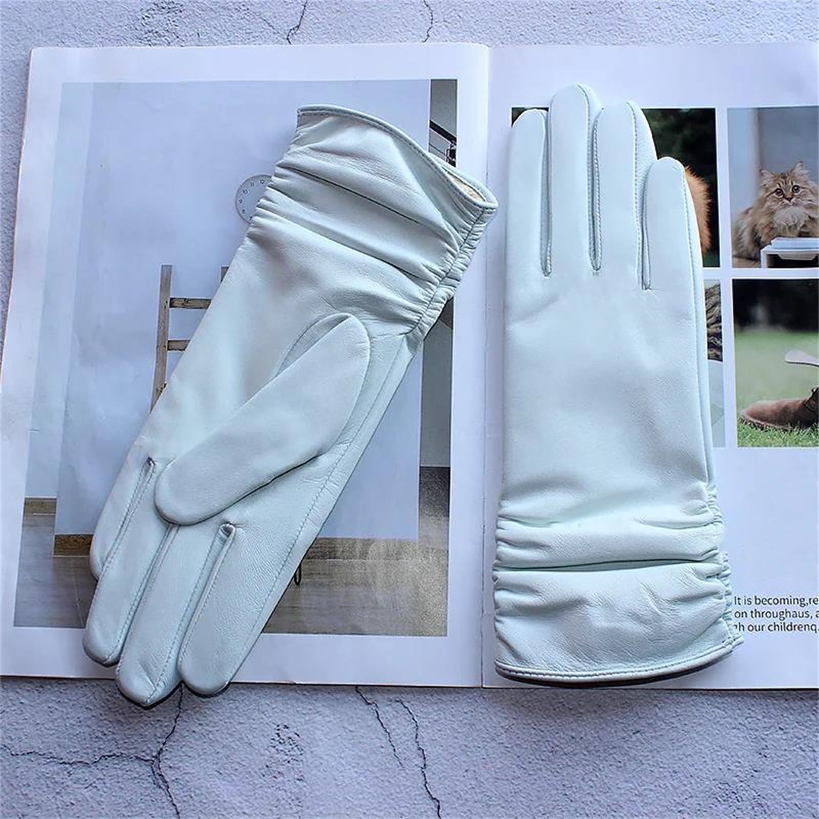 Guanti da donna in vera pelle di pecora, guanti da guida caldi per l'inverno con tecnologia touchscreen, foderati in pile spesso