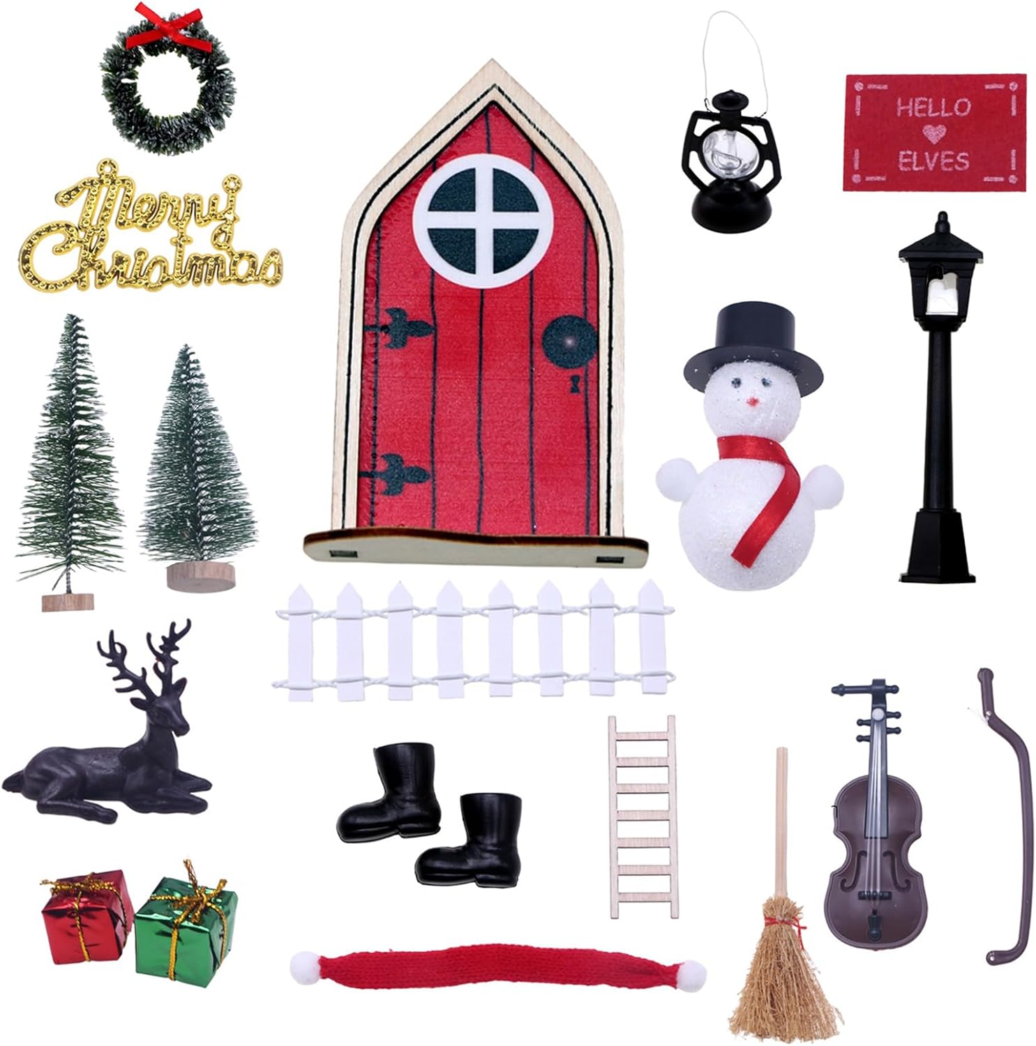 Pielgate Accessories Set, Red Christmas Elf House Decoration - Gnome & Elf Door Set (20pcs)