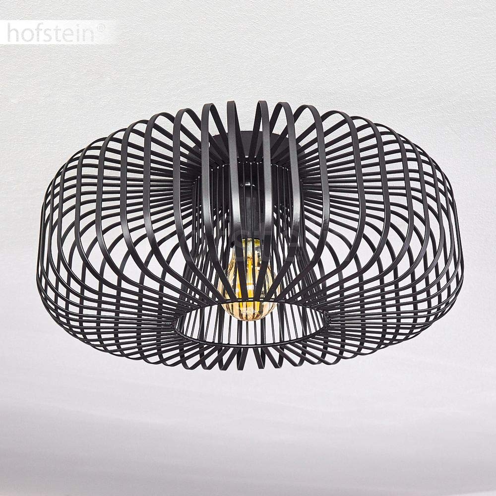 HOFSTEIN Deckenleuchte Wemude, runde Deckenlampe Wohnzimmer, Schlafzimmer - 1-flammige Metall Lampe Schwarz, E27-Fassung, Retro-Leuchte mit Spannendem Lichteffekt, Ø 40 cm, Modern für Innenbereich