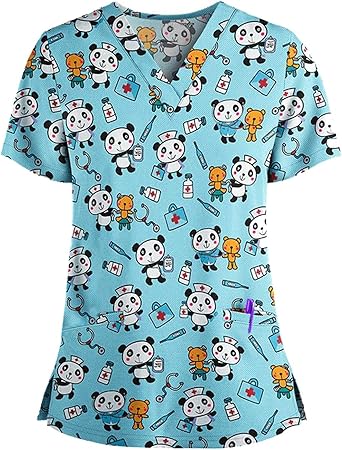 OIOLOYJM Printed Scrub Tops Women V Neck Short Sleeve Plus Size Scrubs for Womens Nursing Uniforms Shirts with Pockets