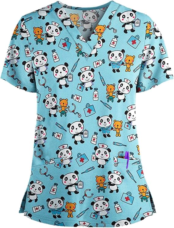 OIOLOYJM Printed Scrub Tops Women V Neck Short Sleeve Plus Size Scrubs for Womens Nursing Uniforms Shirts with Pockets