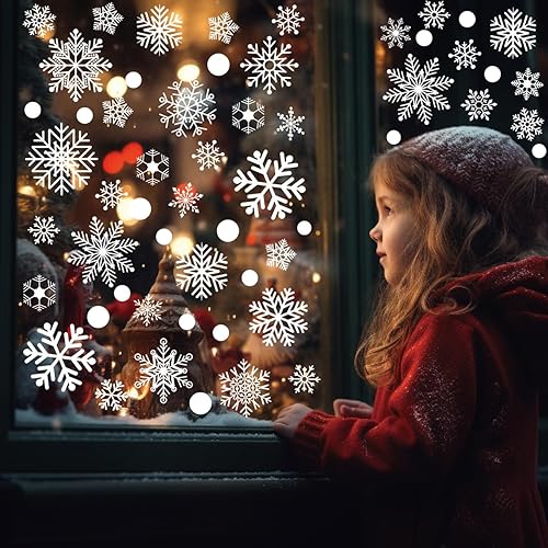 Miniatura 4 de 114 calcomanías de Navidad para ventana, copos de nieve, decoraciones de invierno para ventanas de vidrio, suministros de fiesta, decoración de