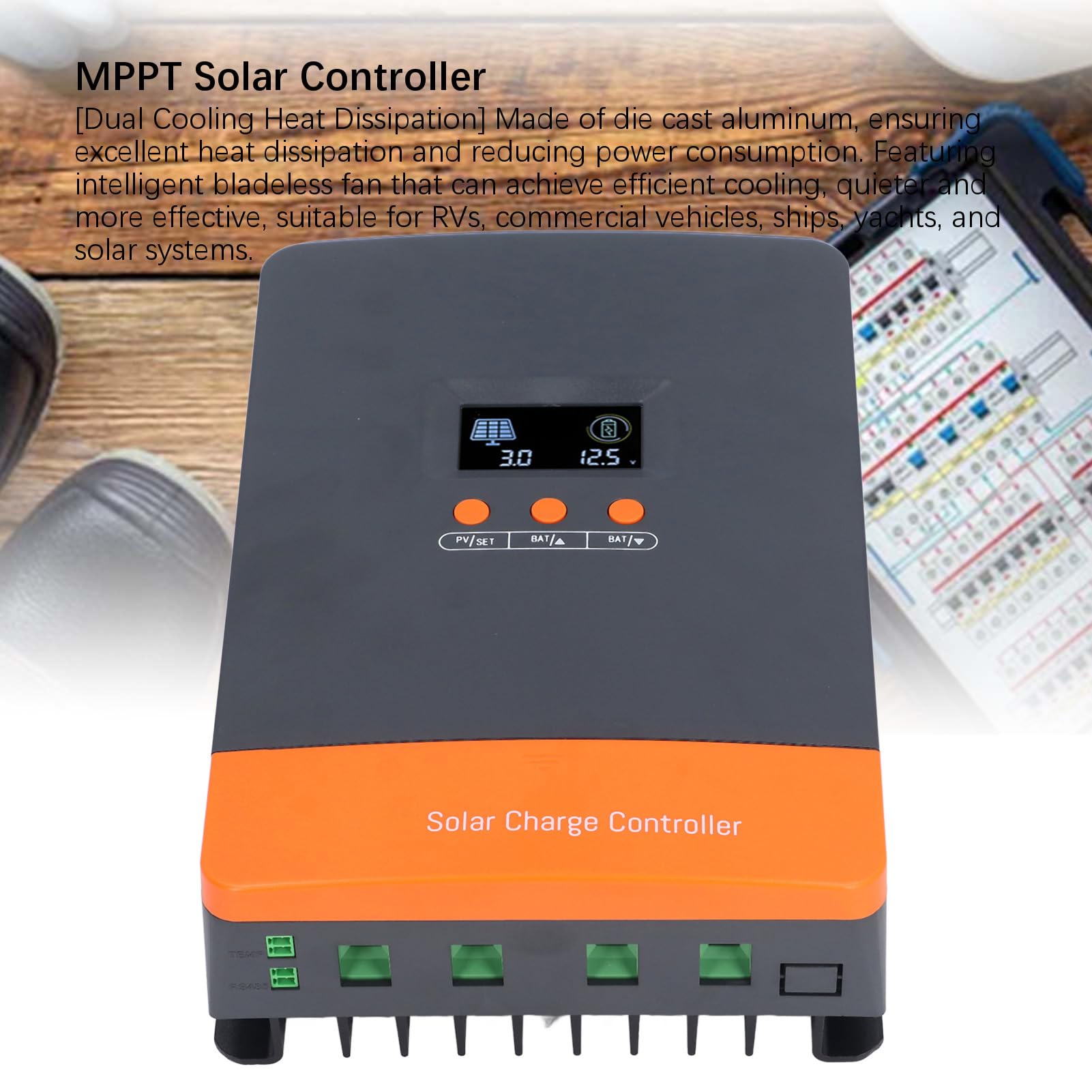 Controlador de Carga Solar MPPT 80A, Controlador Solar MPPT 2V 24V 36V 48V Entrada Fotovoltaica Automática de 160V Hasta 12 Pantallas LCD Regulador Inteligente, Controlador