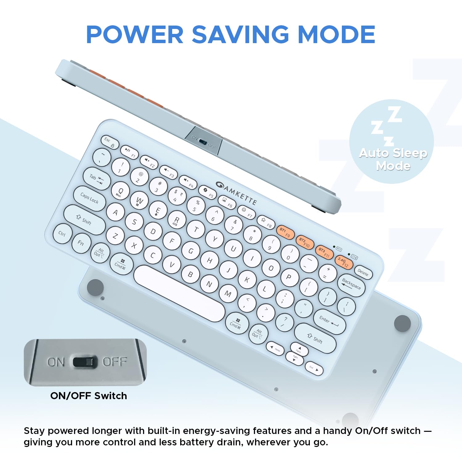 Amkette New and Improved Optimus BT 4 in 1 Multi Device Wireless Keyboard/Bluetooth Keyboard | One Click Device Switching and AI Access for Windows, MacOs, Android and iOS, Dual OS Layout (Blue) 18 71zrqubGUfL. SL1500
