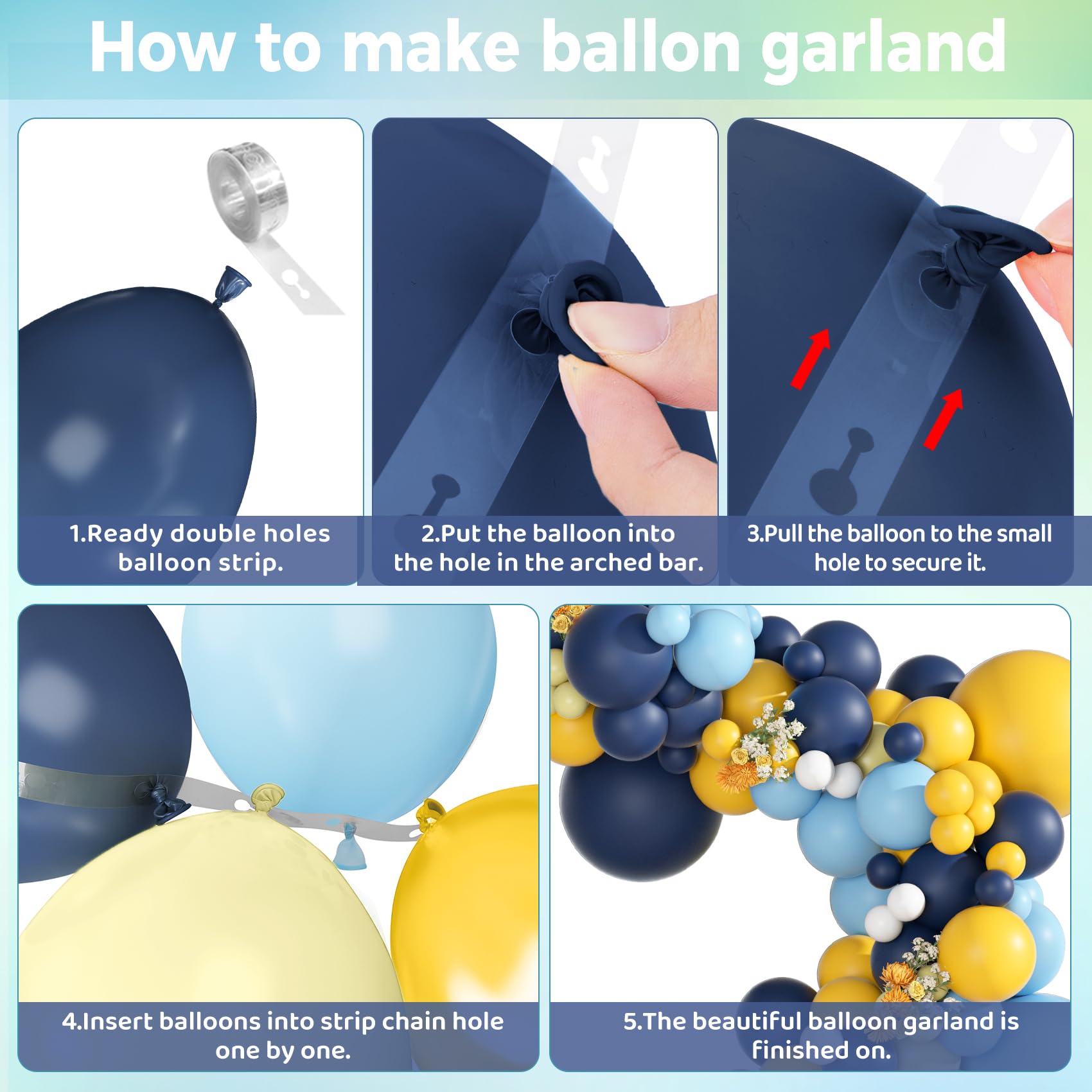 Ouddy Party 149-teiliges blaues und gelbes Ballon-Girlande-Set, verschiedene Größen, 45,7 cm, 30,5 cm, 25,7 cm, 12,7 cm, 12,7 cm, weiße Latex-Luftballons für Sommer, tropische Zitrone, Babyparty