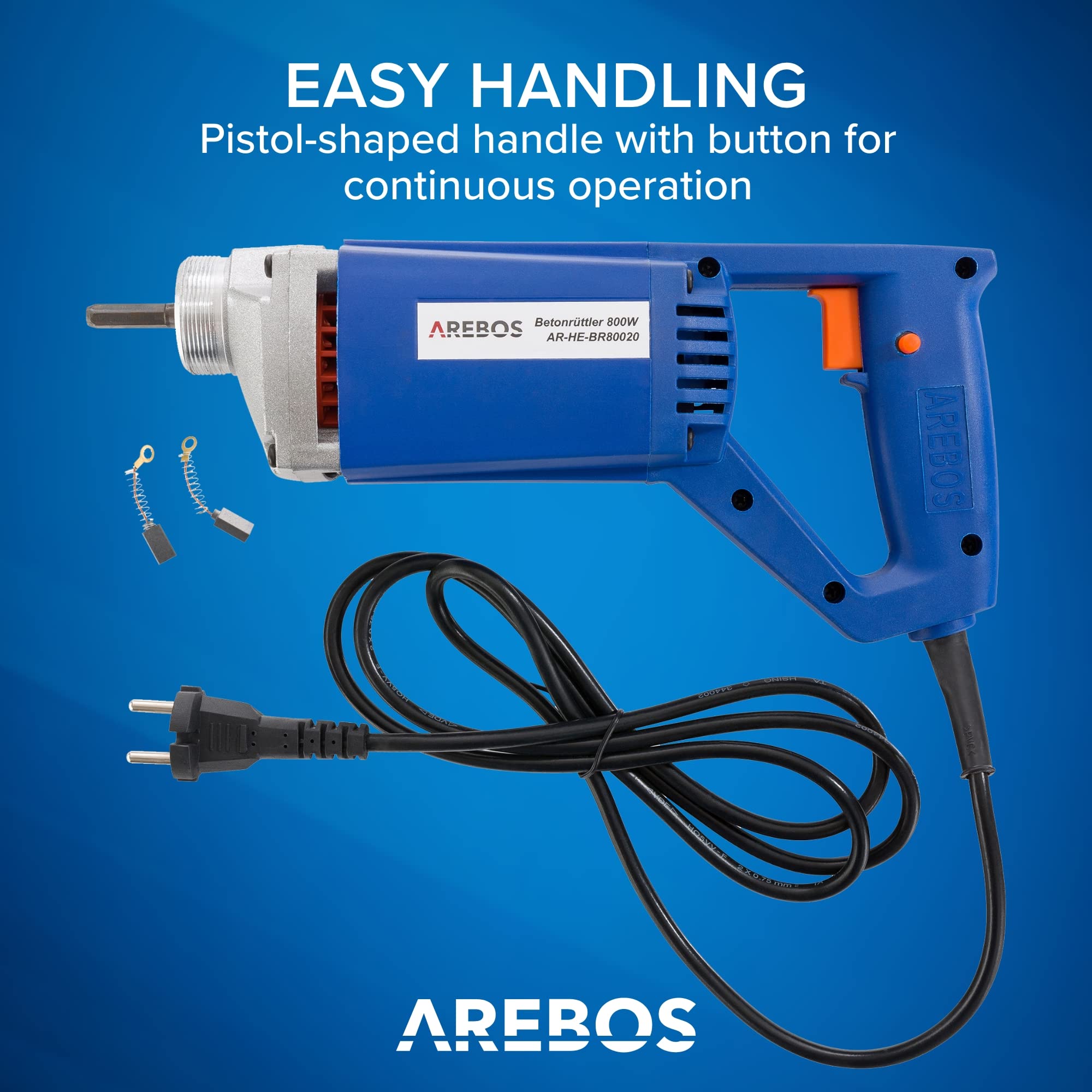 Arebos - Attrezzo per cemento | elettrico | Vibratore elettrico per calcestruzzo | flessibile (800 W 2 M Lunghezza del cavo)