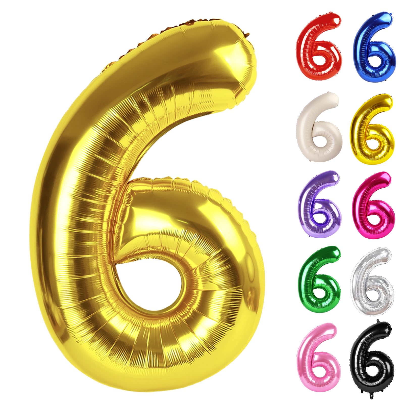 Gold Number 6 Balloon 40 Inch, 6 Balloon Number, 6th Birthday Decorations, Gold Party Supplies for Boys Girls