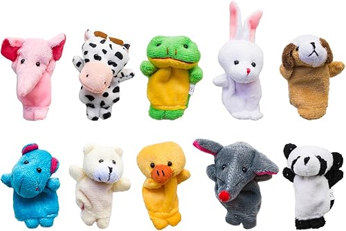 Tiernos animales de terciopelo estilo marionetas de dedo para niños, para espectáculos, tiempo de juego, escuela, conjunto de 10 animales.