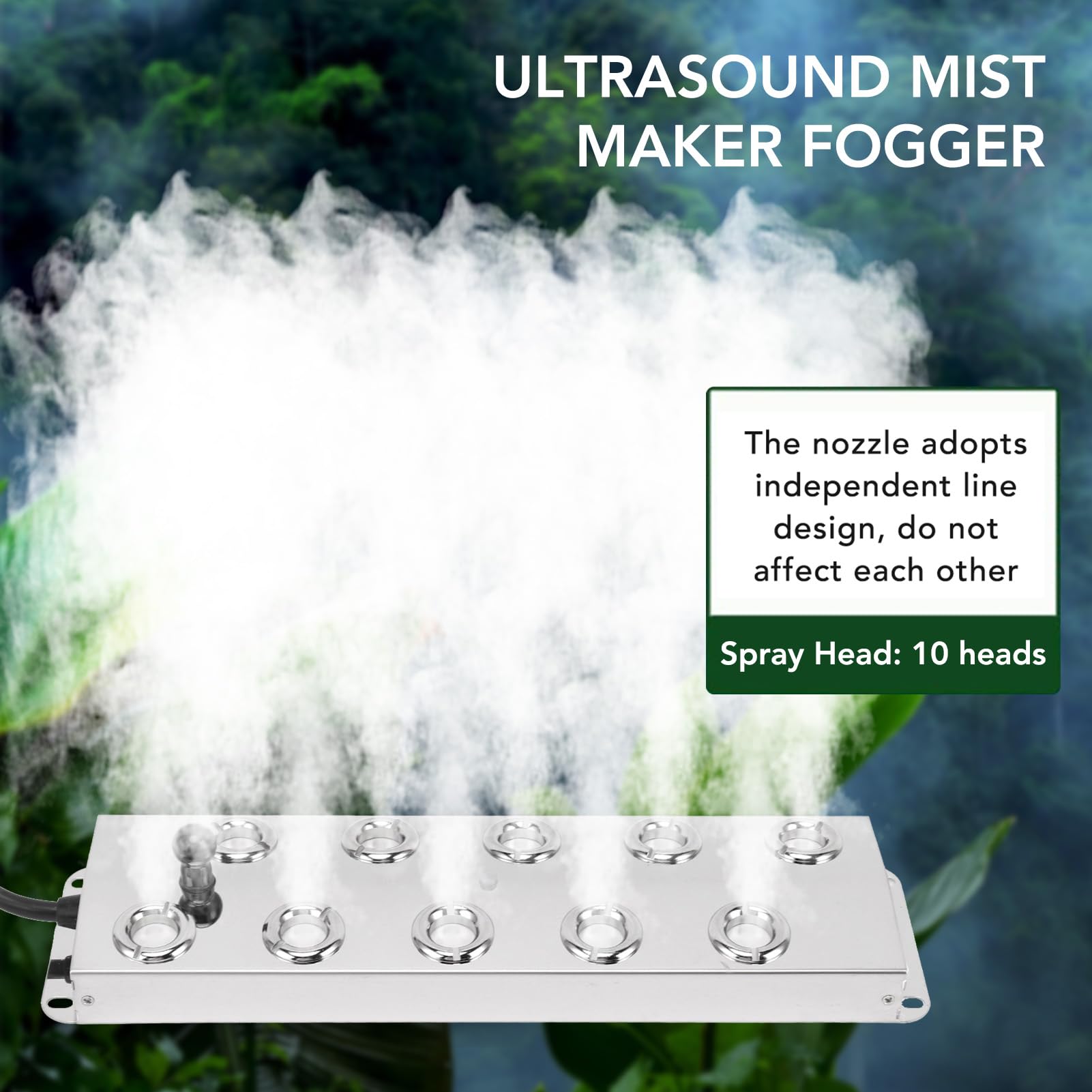 Fabater Brumisateur à Ultrasons, Brumisateur à Ultrasons à 10 Têtes, Humidificateur 350 W, Plaque D'atomisation avec Bouée, Alimentation pour Décoration d'halloween, Rocaille, Aquarium