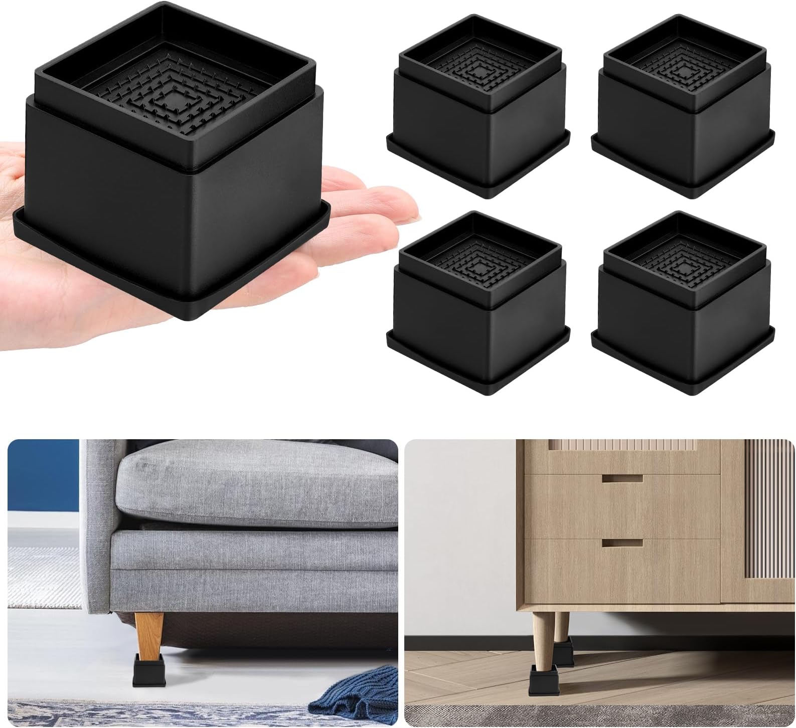 Bed Risers (Set of 16) Adjustable Furniture Risers Heavy