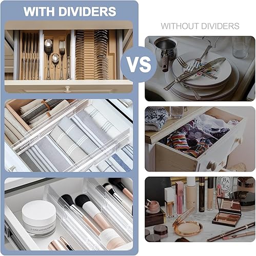 Miniatura 5 de Paquete de 6 separadores de cajones ajustables de 3.15 pulgadas de alto, expandibles, separadores de cajones de plástico para ropa, cocina, baño,