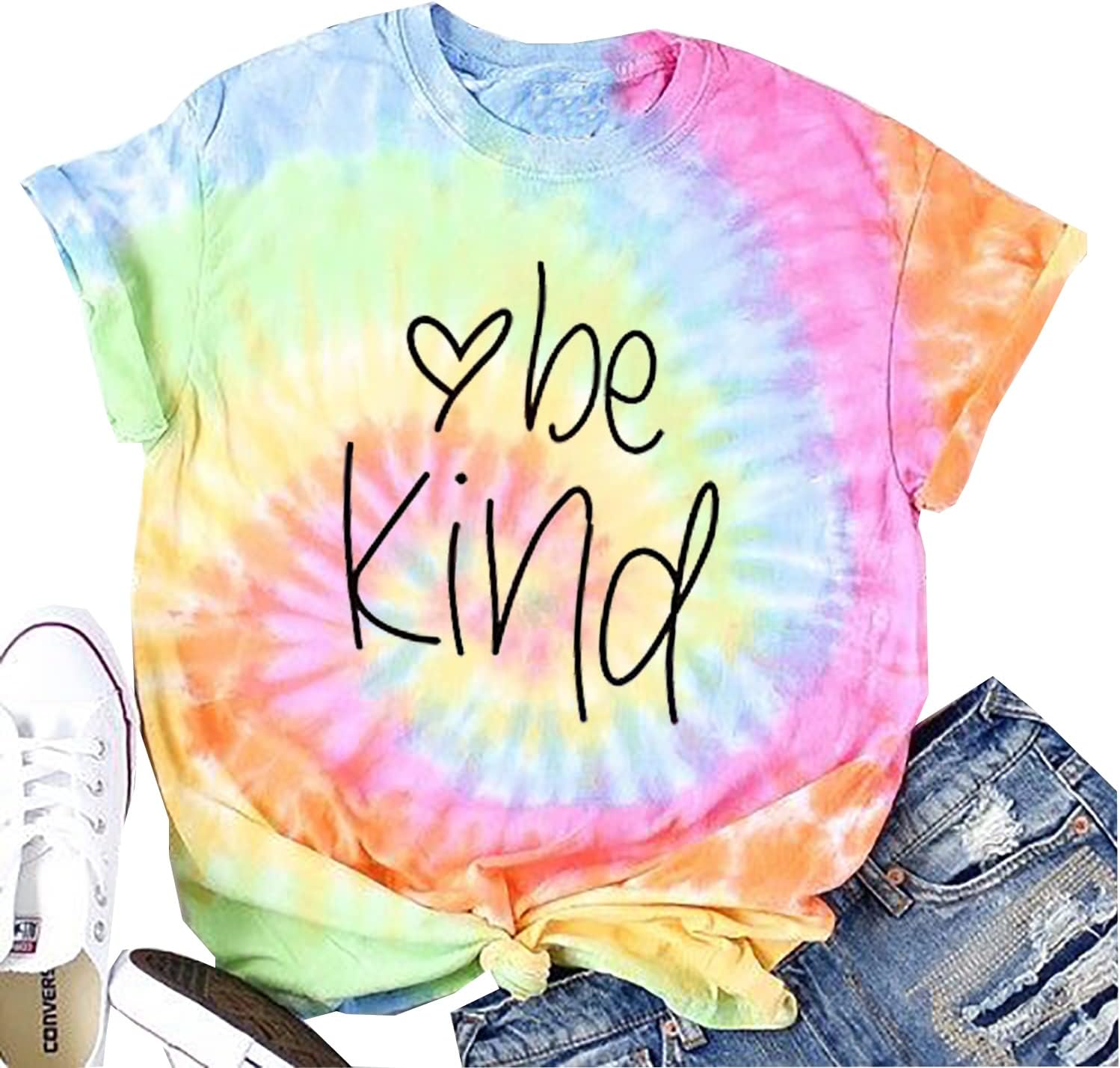 Be Kind Shirt for Women Tie Dye T Shirts Bee Kind Short Sleeve Graphic Tees Tops