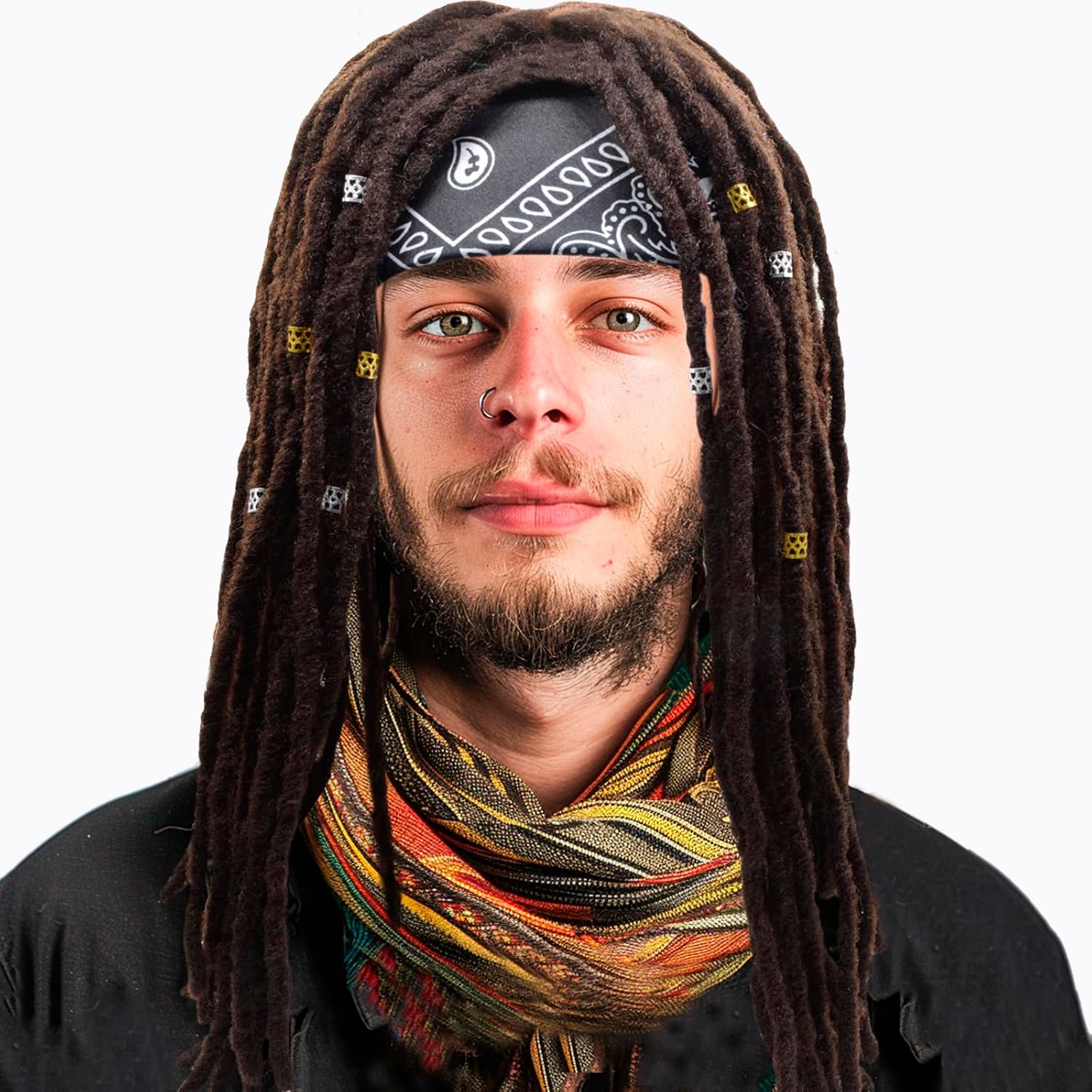 Premade Synthetic Cosplay Reggae Dreadlocks Wig African American Wigs for Men Women Handmade Long Surfer Brown and Black Color Dreads (Brown)