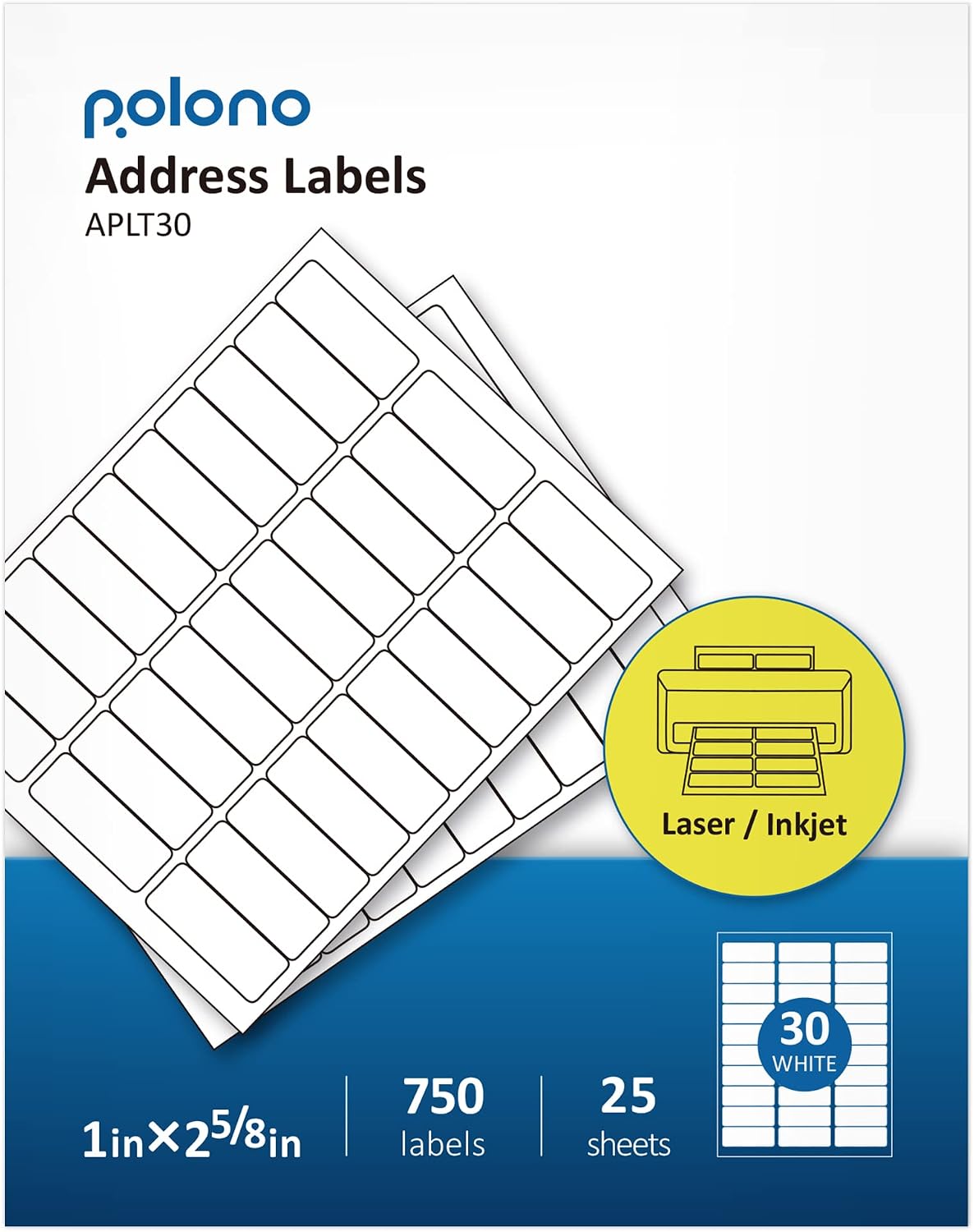 POLONO - Amazon Seller POLONO Address Labels, 1" x 2-5/8", 750 Labels, 25 Sheets, Strong Adhesive, Easy to Peel, Customizable, Multipurpose sold by POLONO - Amazon Seller