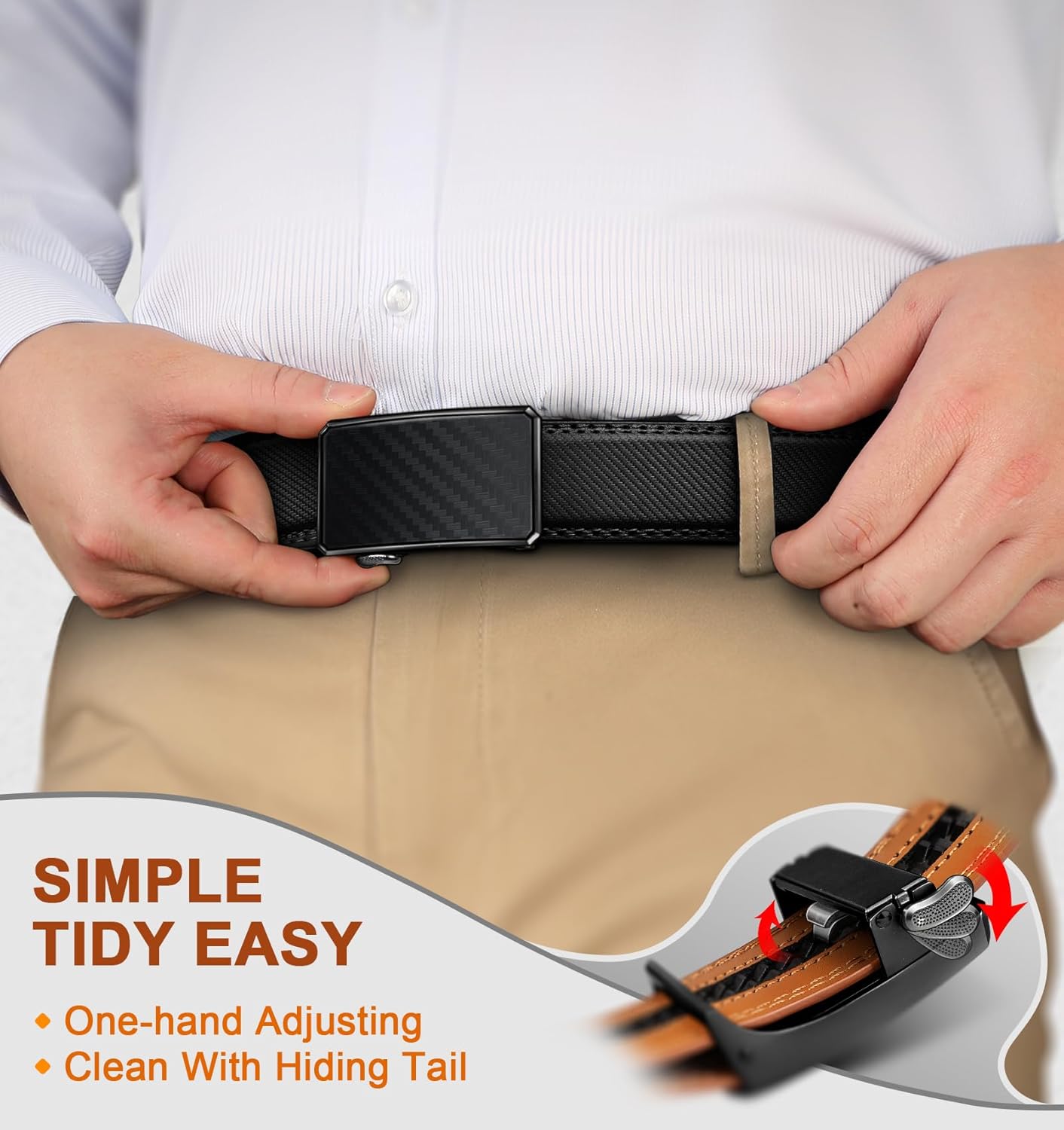 BULLIANT Men Ratchet Belt 2 Pack, Click Sliding Leather Belt Adjustable for Gift Men Dress Casual Jeans 1 3/8,Cut for Fit - Image 4