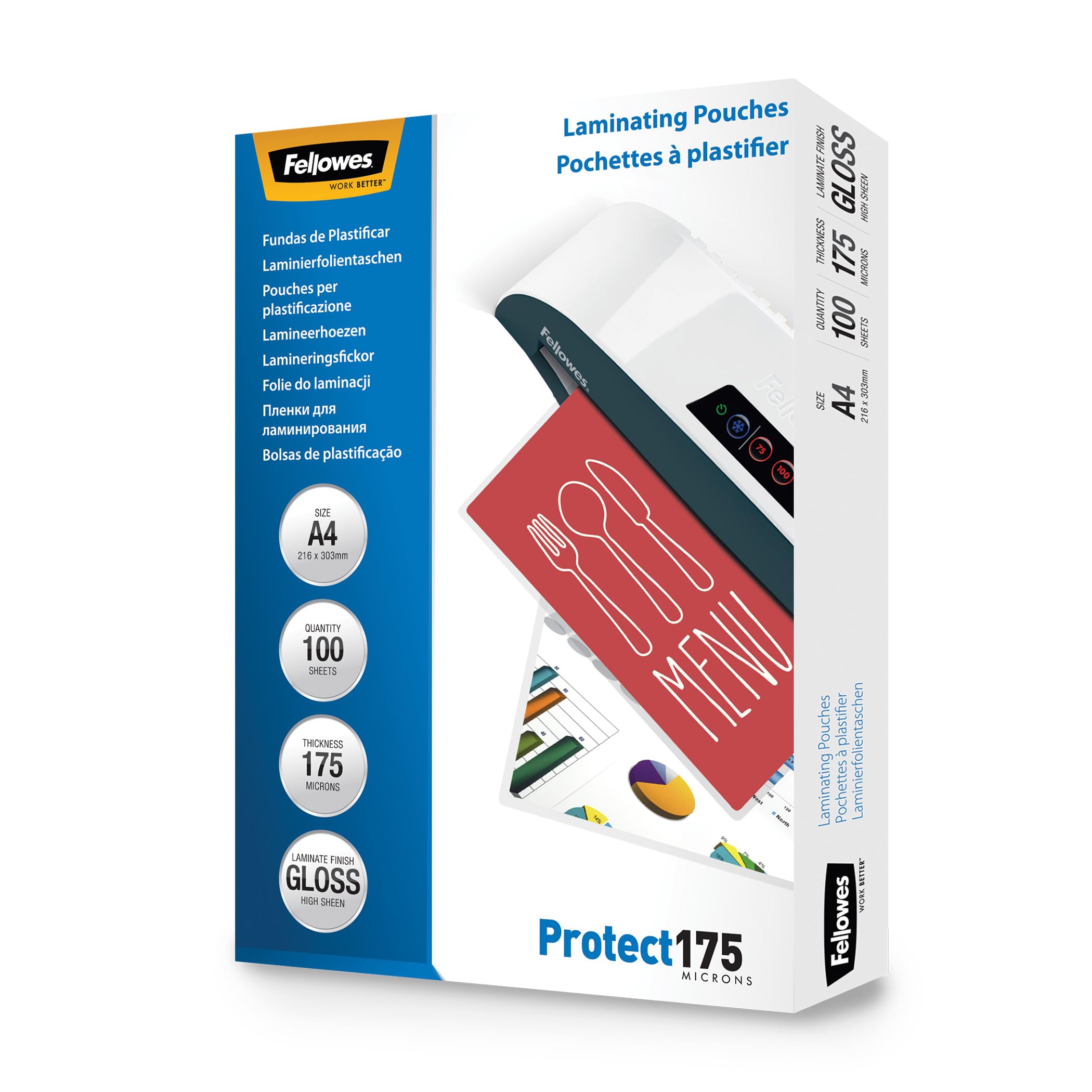Fellowes Protect175 Laminating Pouch A4 Gloss Pack of 100 53087