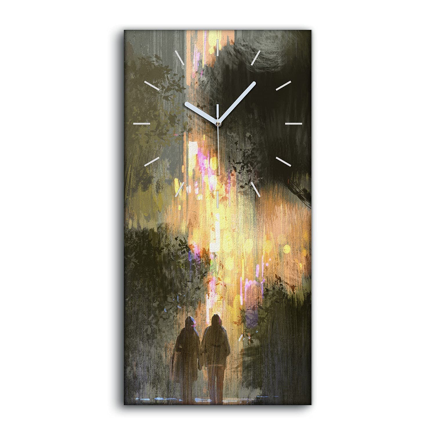 Horloge sur toile 30x60cm couple marche nuit ville mains blanches