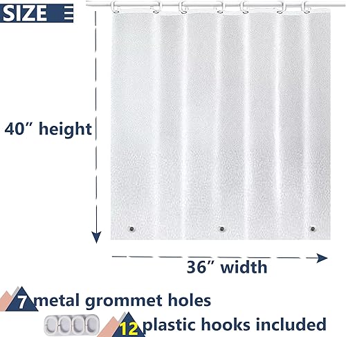 Miniatura 2 de Cortina de ducha de plástico impermeable de 40 x 36 pulgadas para ventana de baño, cortina de ducha de vinilo resistente esmerilado, 40 pulgadas de