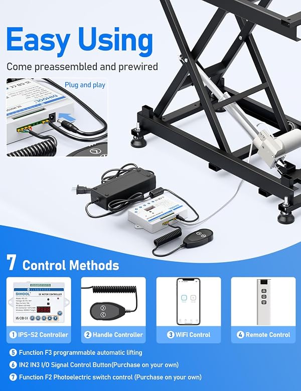 DIHOOL Electric Scissor Lift Table, 440Lbs Capacity, 8.07"-26.97" Height Adjustable Lifting Platform, Super Quiet with Remote & WiFi Control, Obstruction Detection, AC/DC Power for Home/Industrial Use by DIHOOL - Used condition - Image 5
