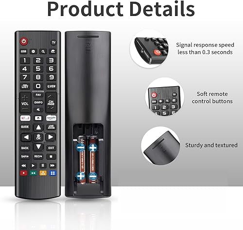 Miniatura 3 de Paquete de 2 + 2 unidades, control remoto de repuesto, sin configuración, compatible con LG TV remoto con funda protectora de silicona suave