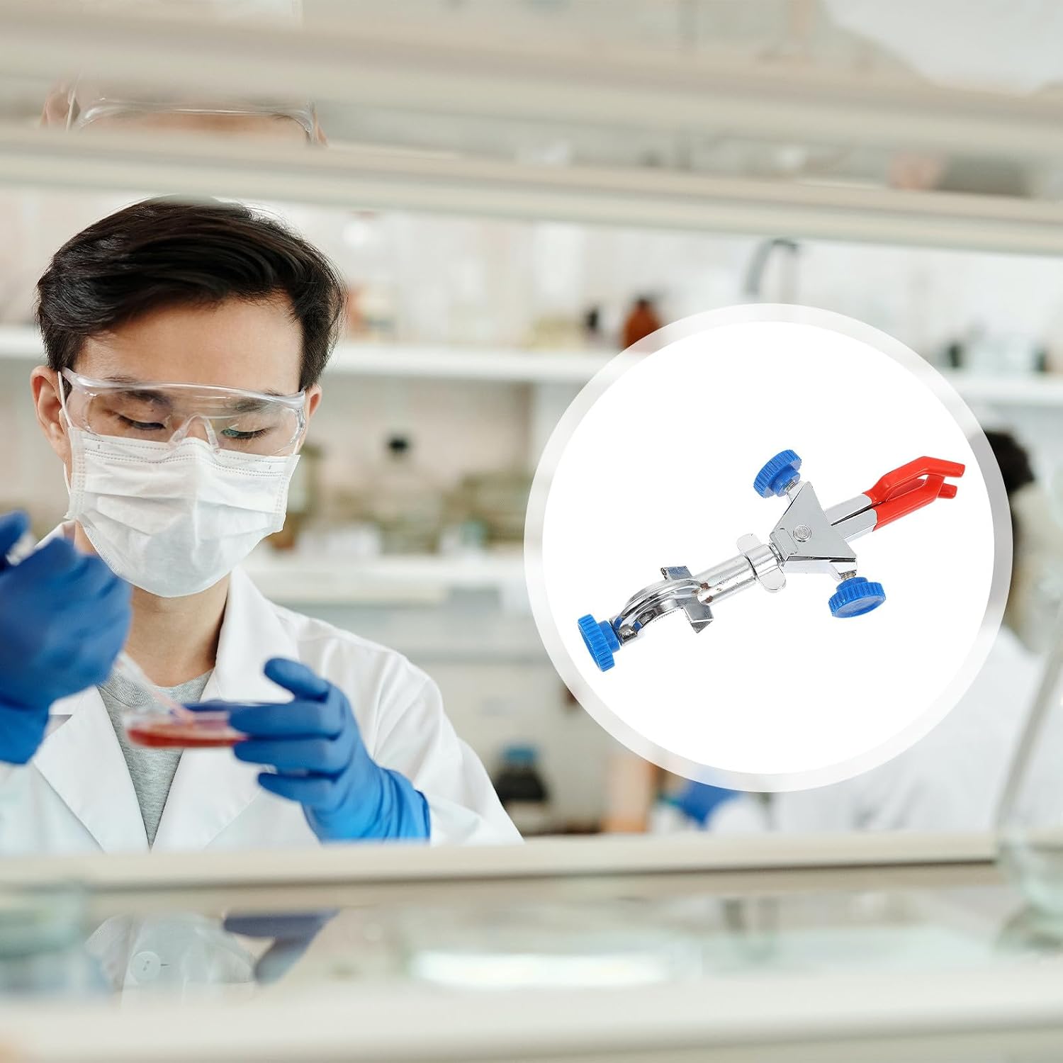 Mikinona Laboratory 3 Prong Jaw Clamp Adjustable Small Test Tube Clip with Dual Adjustment Suitable for Lab Glassware Support