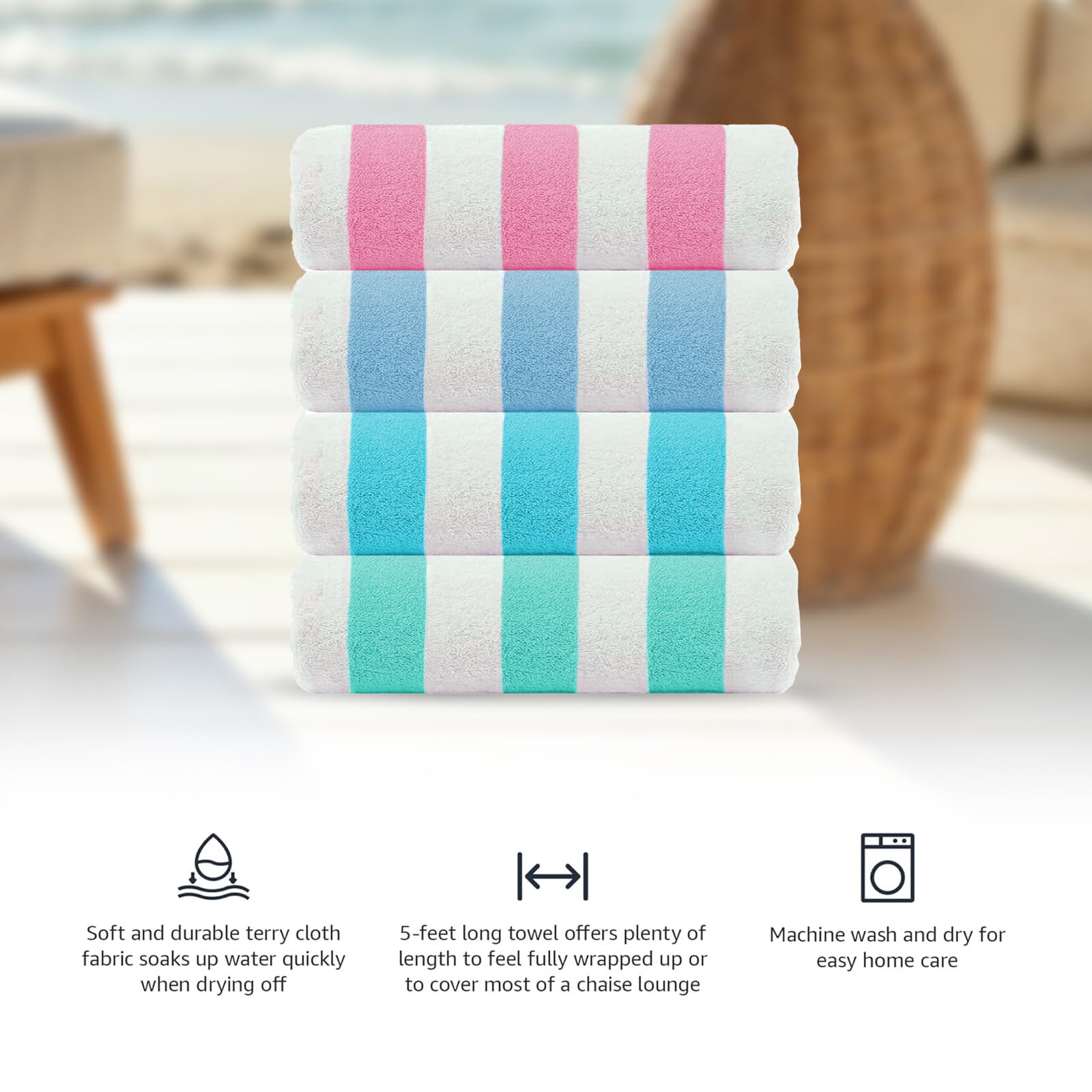 Casa Copenhagen Cabana Handtuch-Set 4-teilig 100% Baumwolle 75x150CM Rosa Meerblau Aquablau Petrol
