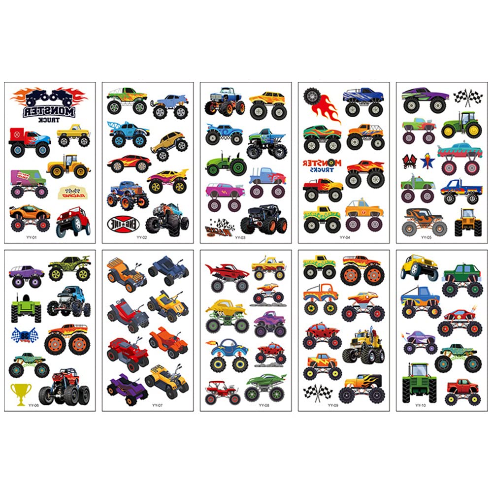 Buy Temporary Tattoos For Kids, 10 Sheets Monster Trucks Temporary