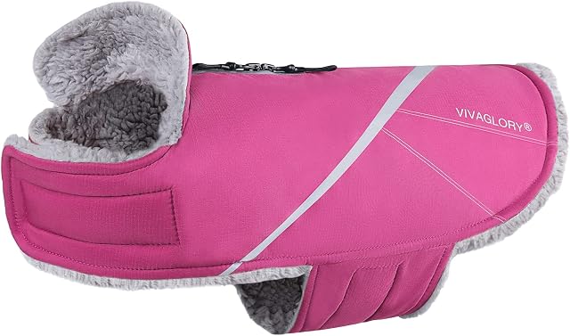 VIVAGLORY High Loft Jacket Dog Coat -Lightweight Dog Fleece Vest with Two-Way Zipper Leash hole, Winter Dog Coat for Outdoor Adventures, Fuchsia, S