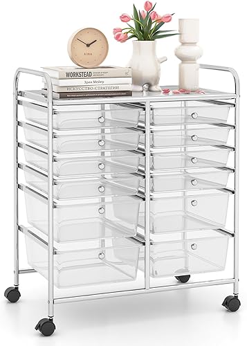 Miniatura 35 de LDAILY Carrito de almacenamiento con ruedas de 9 cajones, carrito rodante con cajones para aula, organizador de manualidades con ruedas con marco de