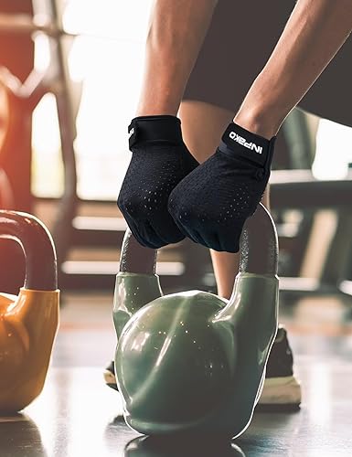 Miniatura 7 de Guantes de entrenamiento para hombres y mujeres, guantes de gimnasio de medio dedo, absorbentes de golpes, guantes de ejercicio antideslizantes y