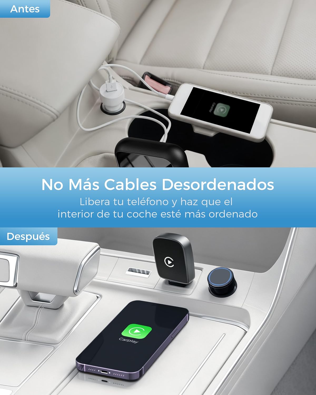 Adaptador CarPlay Inalámbrico, Doble Núcleo WiFi a 5,8 GHz, Bluetooth V5,3, Rápido y Estable, Plug & Play, para Apple iPhone con iOS 10+ & Vehículos con Función CarPlay por Cable 8