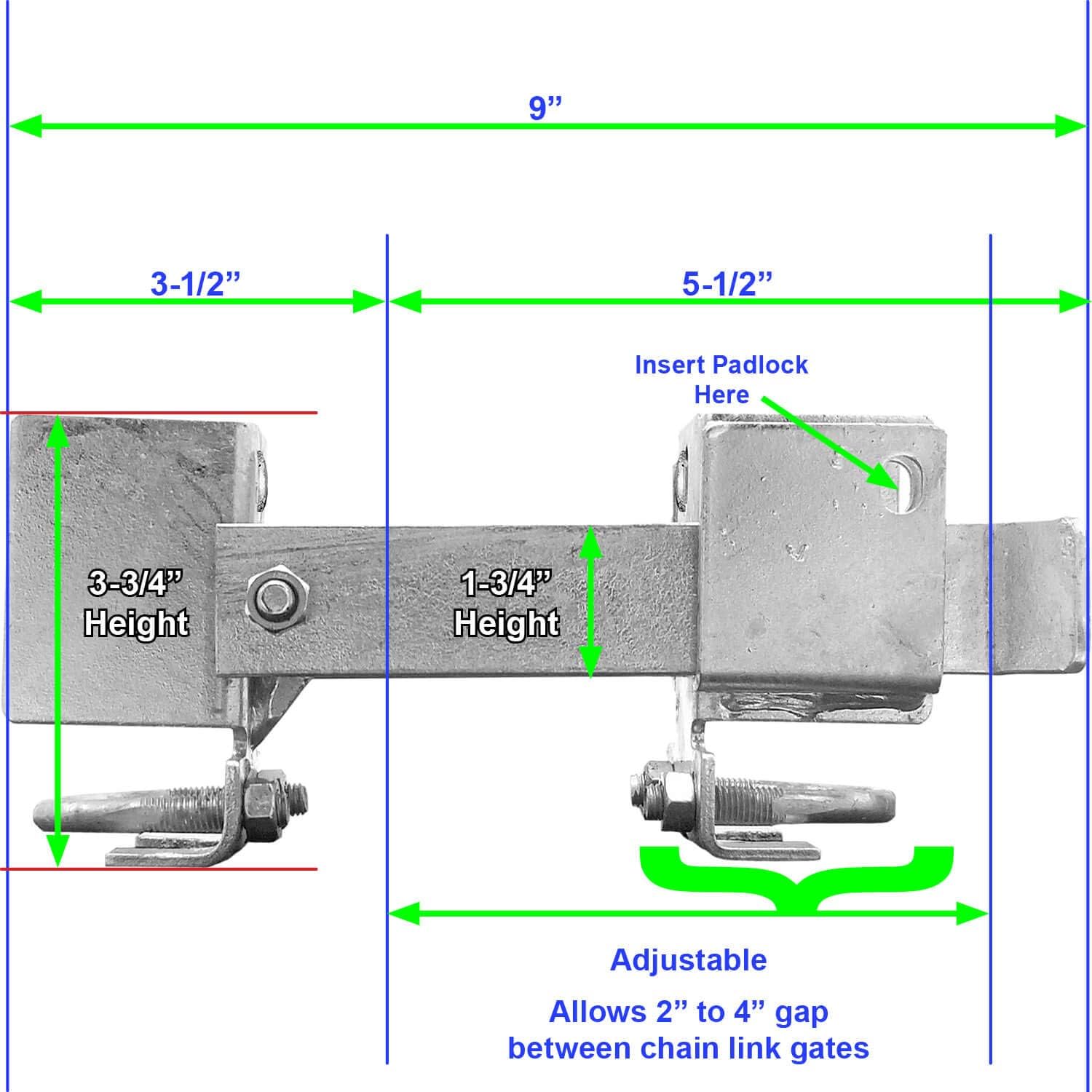 Chain Link Residential Strong Arm Double Gate Latch - Latches Two Gates Together Without the Need of a Drop Rod - Chain Link Double Gate Latch for 1-3/8" Gate Frames