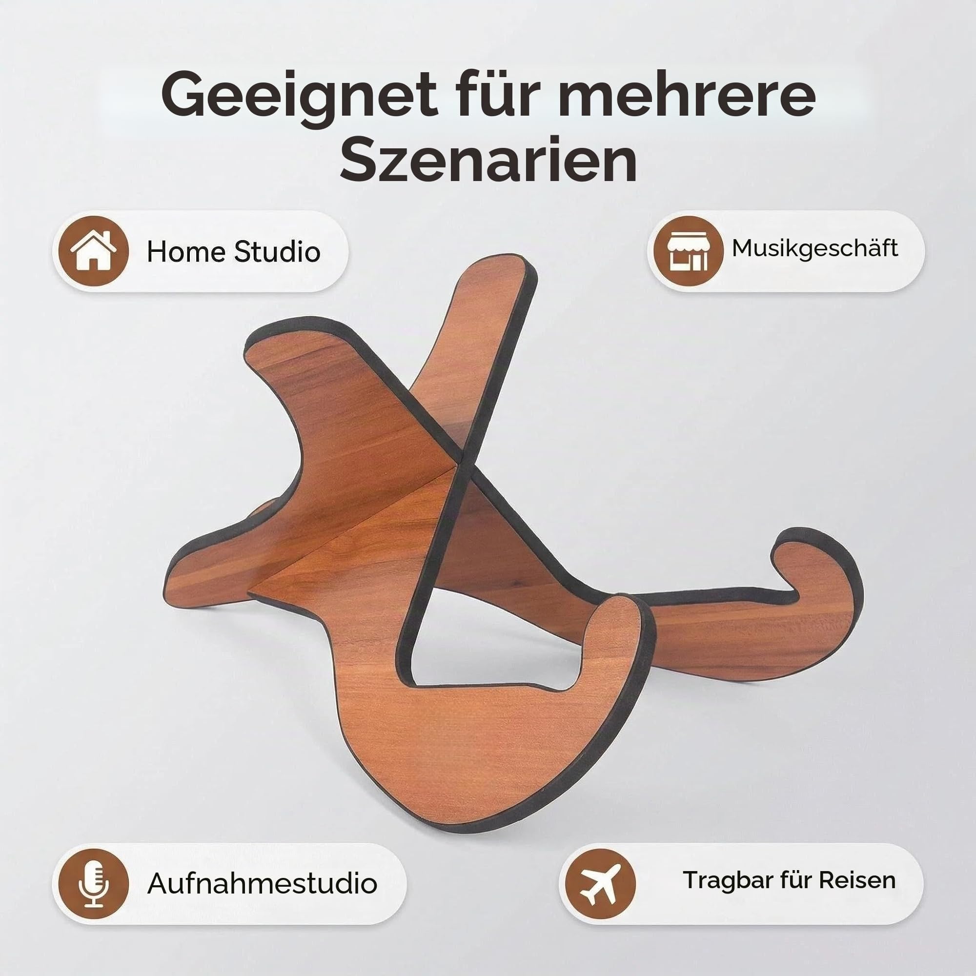 Gitarrenständer Boden Holz - Universeller klappbarer X-Rahmen abnehmbar rutschfester tragbarer Holz Gitarrenständer mit Gummibeschichtung an den Kanten für Akustik-, E- und Bassgitarren - Braun