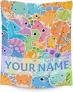 Personalized Dinosaur Blanket Gifts with Name - 30"x40" Cute Throw for Girls & Boys - Colorful Soft Fuzzy Blankets for Couch & Office