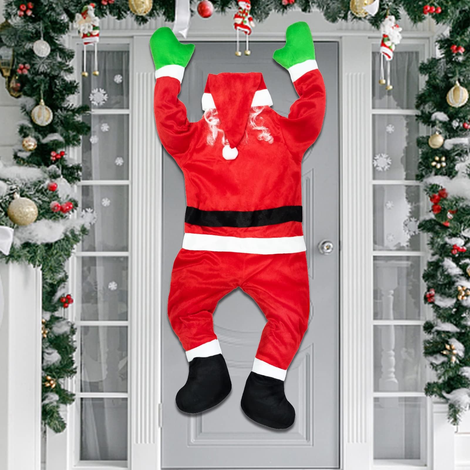 OZMI 67" Christmas Hanging Santa Claus, Outdoor Climbing Hanging Santa Claus for Christmas Decoration Xmas Roof Gutter Yard Decor Holiday Hanging Ornament(Red)