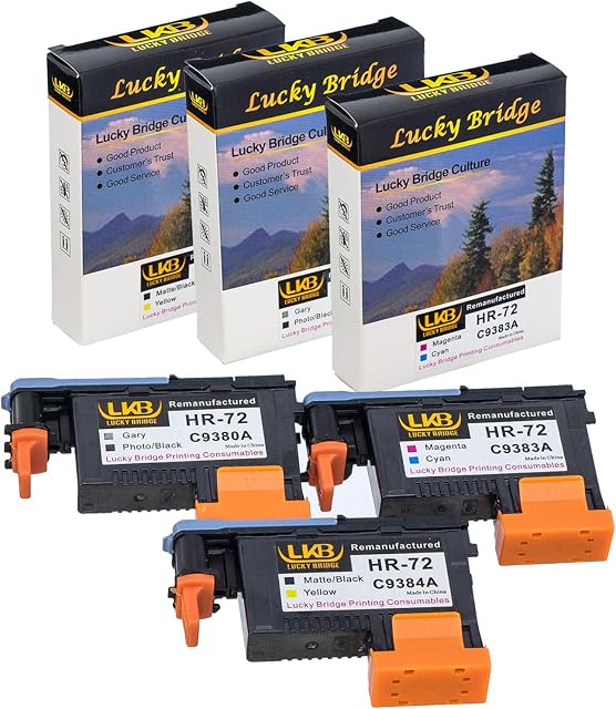 Lucky Bridge HP72 Remanufactured Printhead 3PK (G/PK MK/Y M/C) C9380A C9383A C9384A Compatible for HP T1100 T790 T770 T60 T1300
