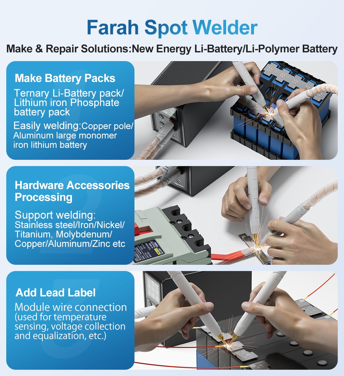 56.8KW Souder par Points avec condensateur farad, prend en charge la soudure en cuivre/nickel pur/tôle revêtue de nickel. Pour batterie au lithium LiFePO4 18650 (P90C)