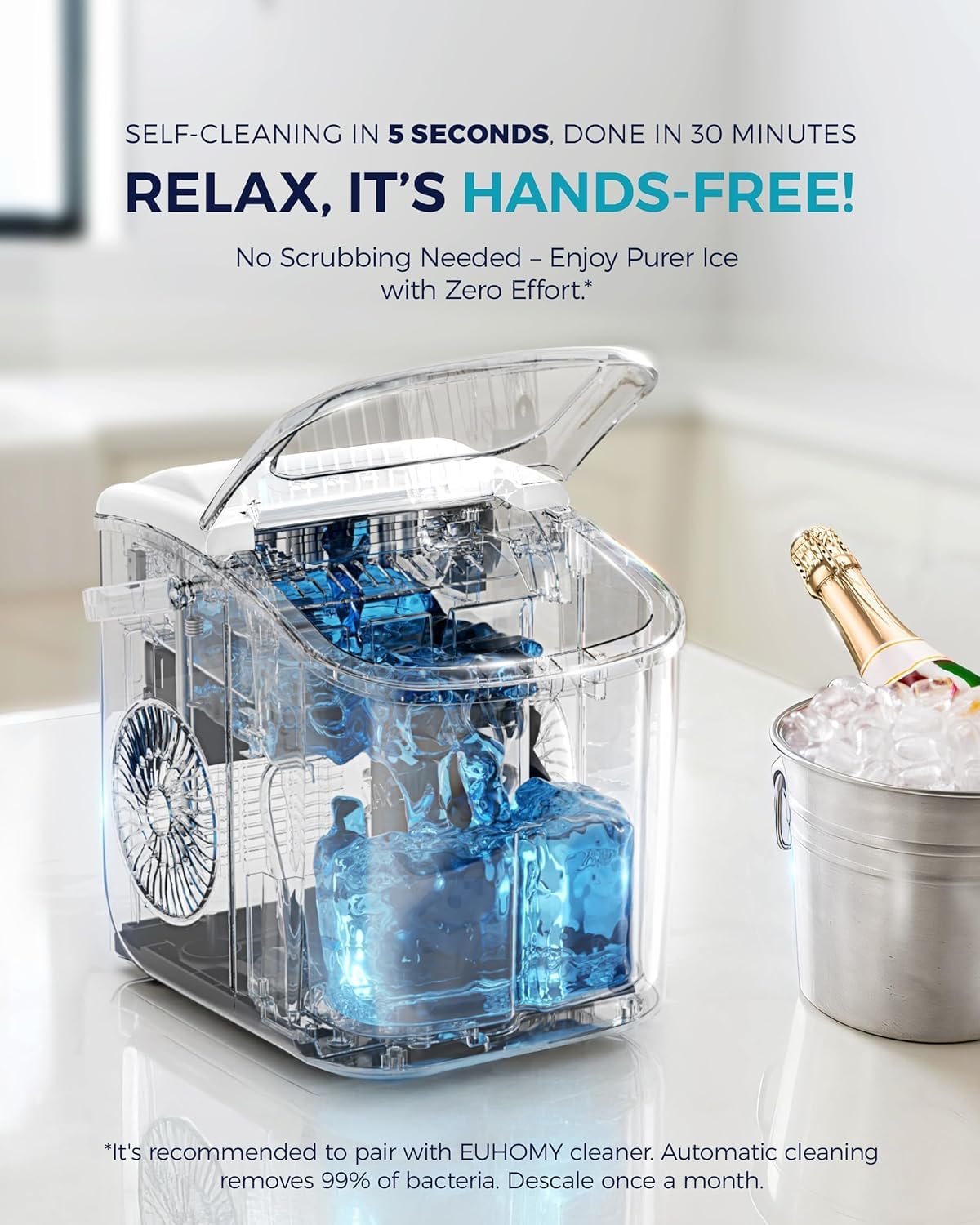 FORGING MOUNT Countertop Ice Maker Machine with Handle, 26lbs in 24Hrs, 9 Ice Cubes Ready in 6 Mins, Auto-Cleaning Portable Ice Maker with Basket and Scoop, for Home/Kitchen/Camping/RV