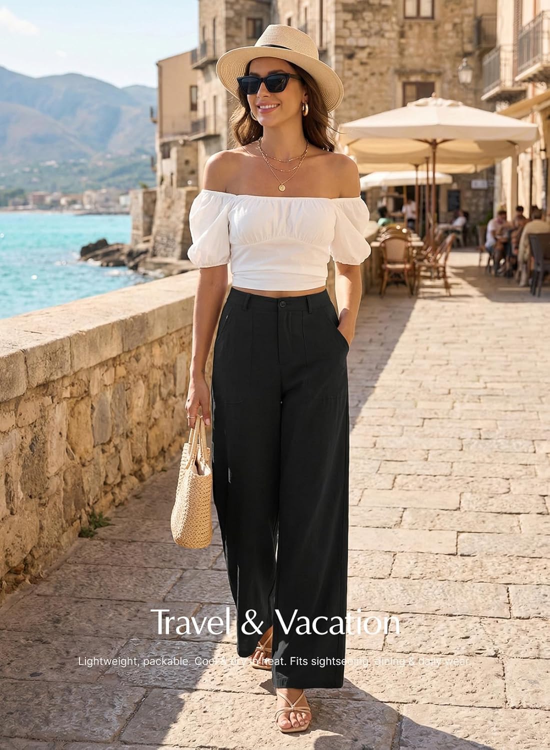 EVALESS Women's Linen Pants Summer High Waist Wide Leg Palazzo Pants Casual Trousers 2026 Beach Travel Vacation Outfits - Image 5