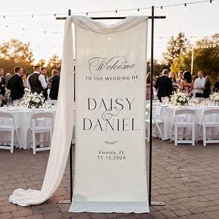 Personalized Wedding Welcome Sign Banner, Custom Couple Names & Date, Modern Minimalist Cotton Linen Wedding Sign, Reception Entrance Decor, Ceremony Welcome Poster, Outdoor Wedding Decoration #6