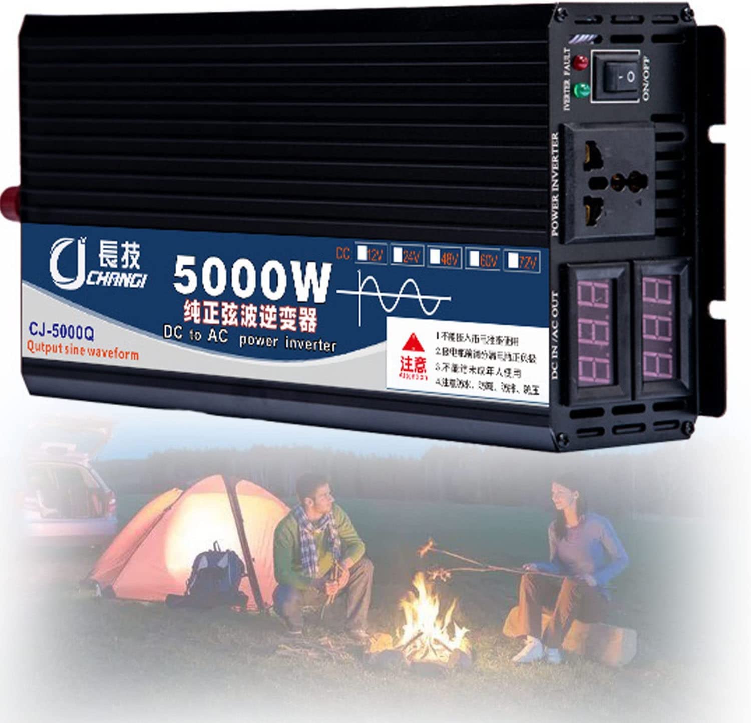Spannungswandler 1600W 2200W 3000W 4000W 5000W 6000W 8000W Reiner Sinus Wechselrichter DC 12V 24V 48V 60V 72V auf AC 220V 230V Converter Kfz Wechselrichter Umwandler Inverter Auto (5000W,48Vto110V)