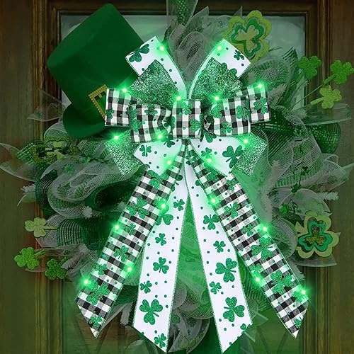 Miniatura 1 de ALIBBON Lazos grandes del día de San Patricio para coronas lazos de corona de San Patricio lazos verdes a cuadros para manualidades decoración