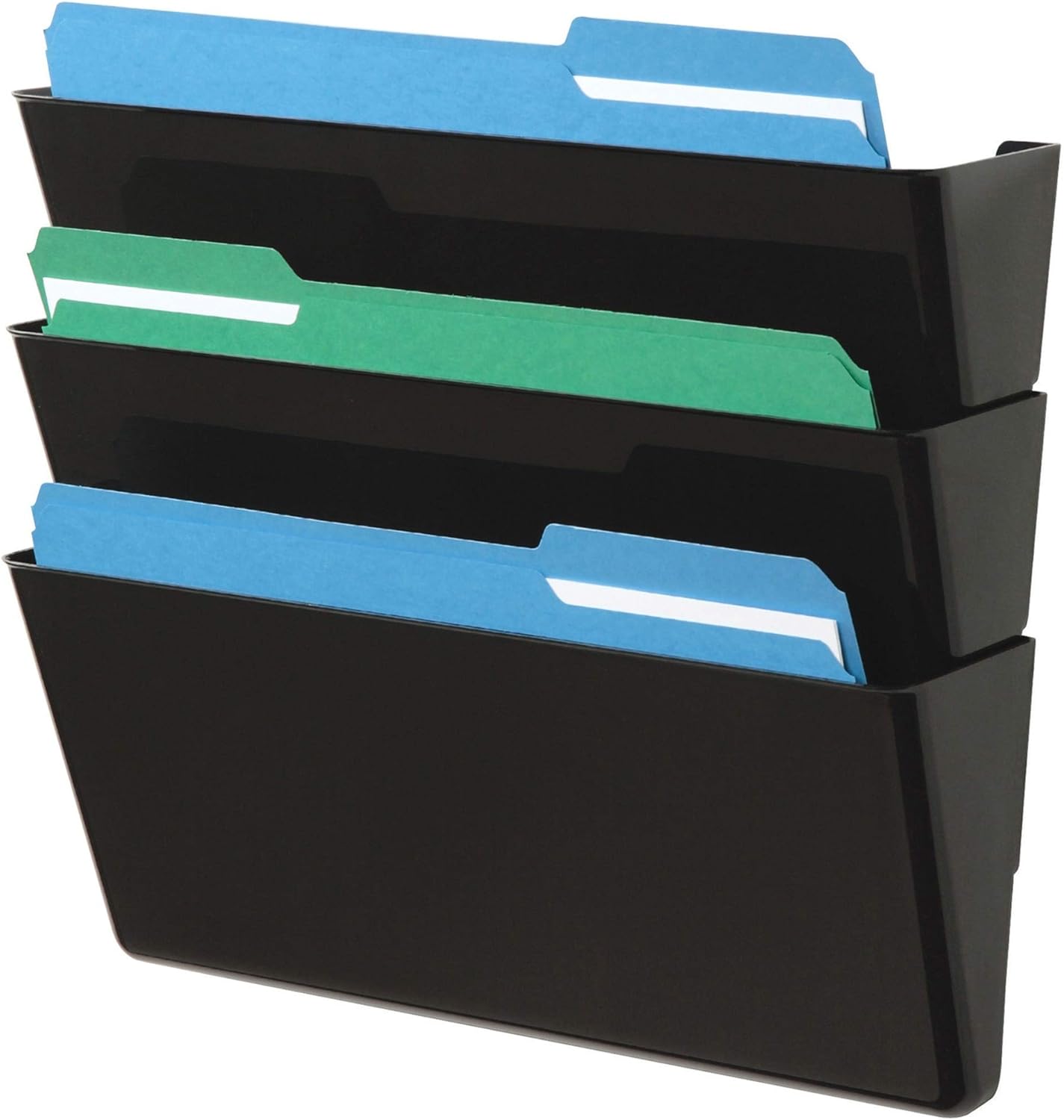Deflecto Office DocuPocket 73604, Wall File Organizer, Stackable, Letter Size, Black, Set of 3, 13"W x 7"H x 4"D