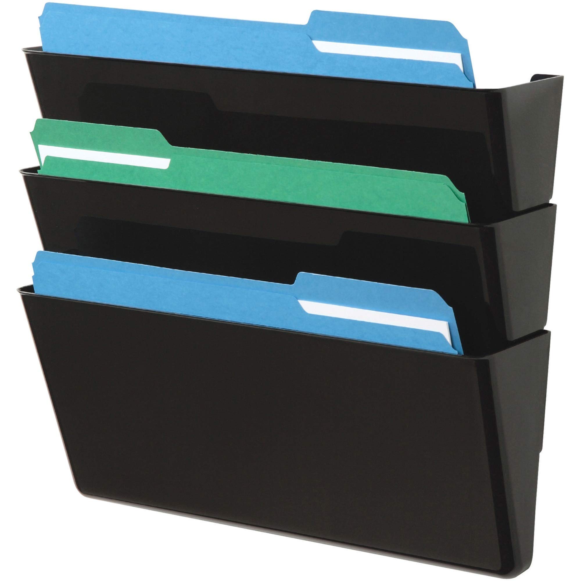 Deflecto Office DocuPocket 73604, Wall File Organizer, Stackable, Letter Size, Black, Set of 3, 13"W x 7"H x 4"D