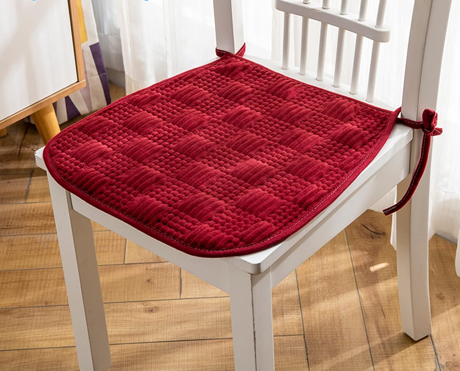 4 Pack Flannel Chair Cushion for Desk Chair Soft Plush Nonslip Seat Cushions Washable Kitchen Dining Chair Pads with Ties Office Car Sitting Chair Pads,20" x 20" (Red)