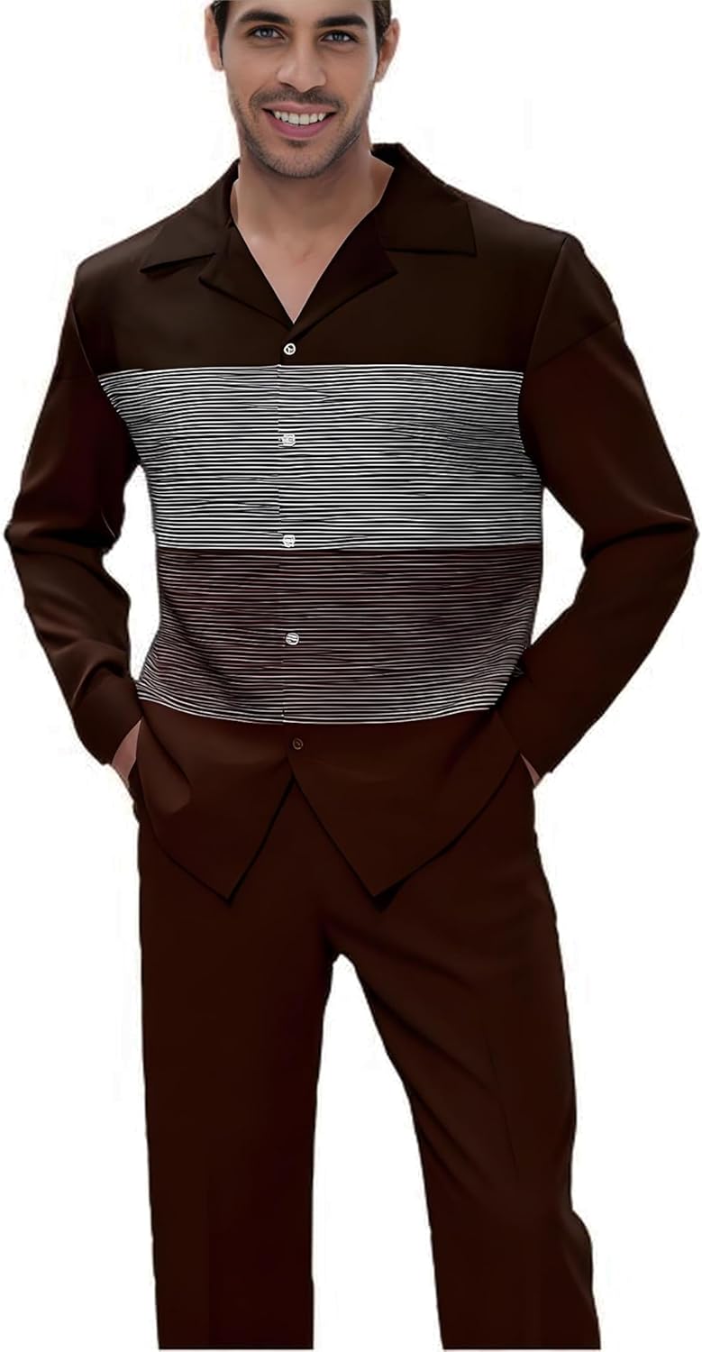 Men's Casual 2 Piece Dress Shirts Pants Suits Long Sleeve Leisure Shirts Pants Sets S-5XL