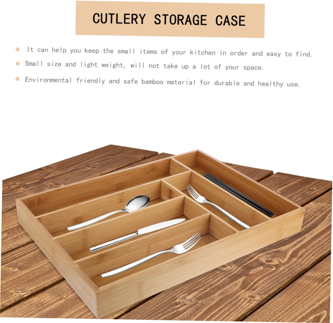 Cabilock Drawer Storage Box 6 Compartments, Tableware Organizer Tray for Kitchen Cutlery and Utensils, Practical Flatware Organizer for Drawer Cabinet Use